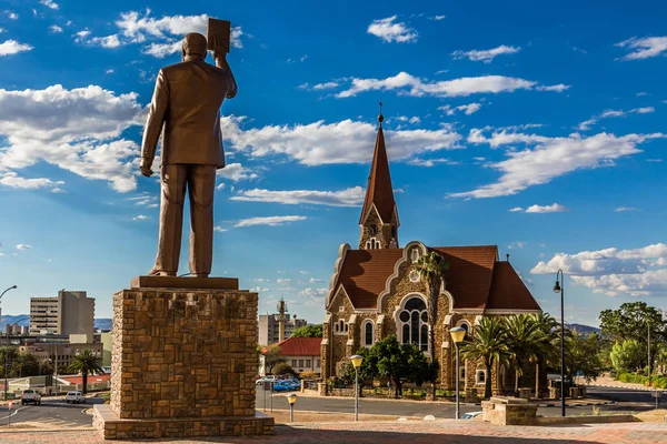 First Namibian President monument and Luteran Christ Church in t — Stock Photo, Image