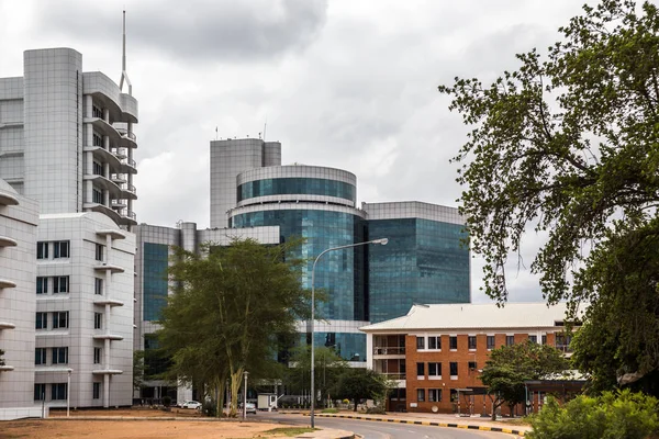 Modern plate glass building in central business district, Gaboro — Stock Photo, Image