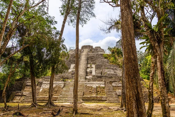 Pirâmide antiga central da cidade velha da civilização maia, Lamanai — Fotografia de Stock