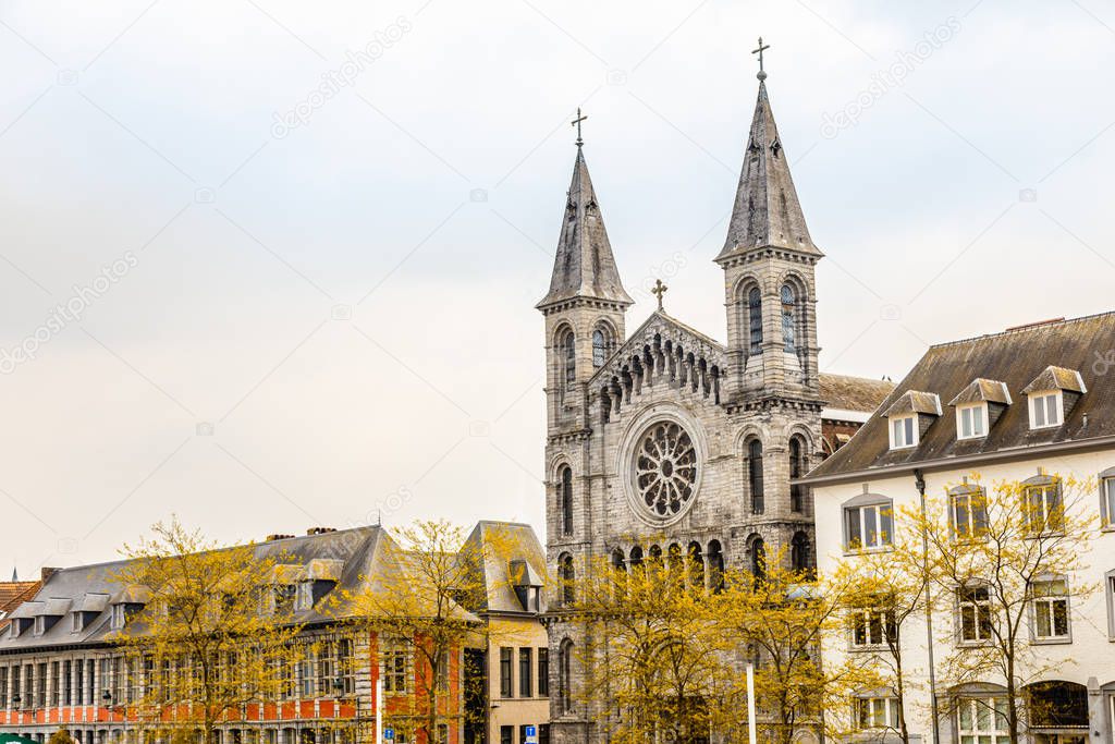 Street with church of the Redemptorists of Tournai, Walloon muni