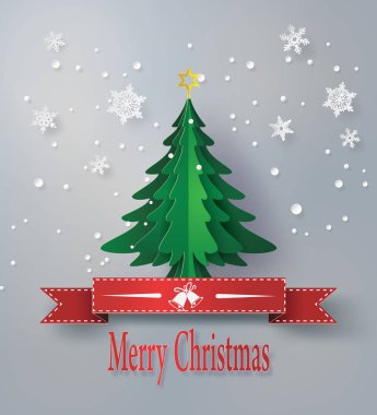 Mutlu noel tebrik kartları ve origami Noel ağacı.