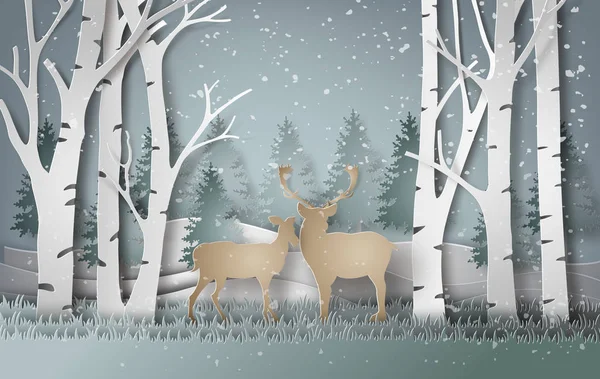 Cervo nella foresta con neve . — Vettoriale Stock
