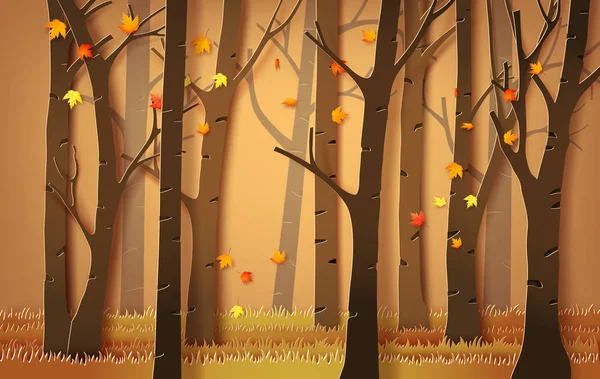 Forêt automnale avec feuilles d'érable tombantes. — Image vectorielle