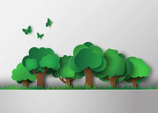 Bosque con árboles y hierba . — Vector de stock