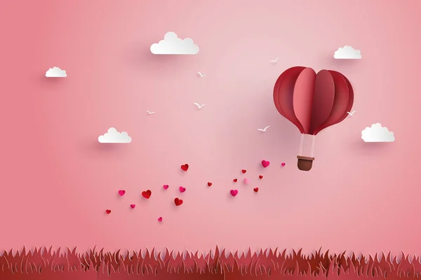 Origami made hot air balloon and cloud — Stock Vector
