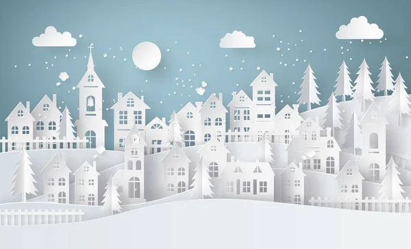 Inverno Neve Campagna urbana Paesaggio Città Villaggio con lm ful — Vettoriale Stock
