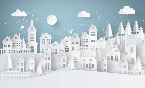 Invierno Nieve Urbano Campo Paisaje Ciudad Pueblo con ful lm — Vector de stock