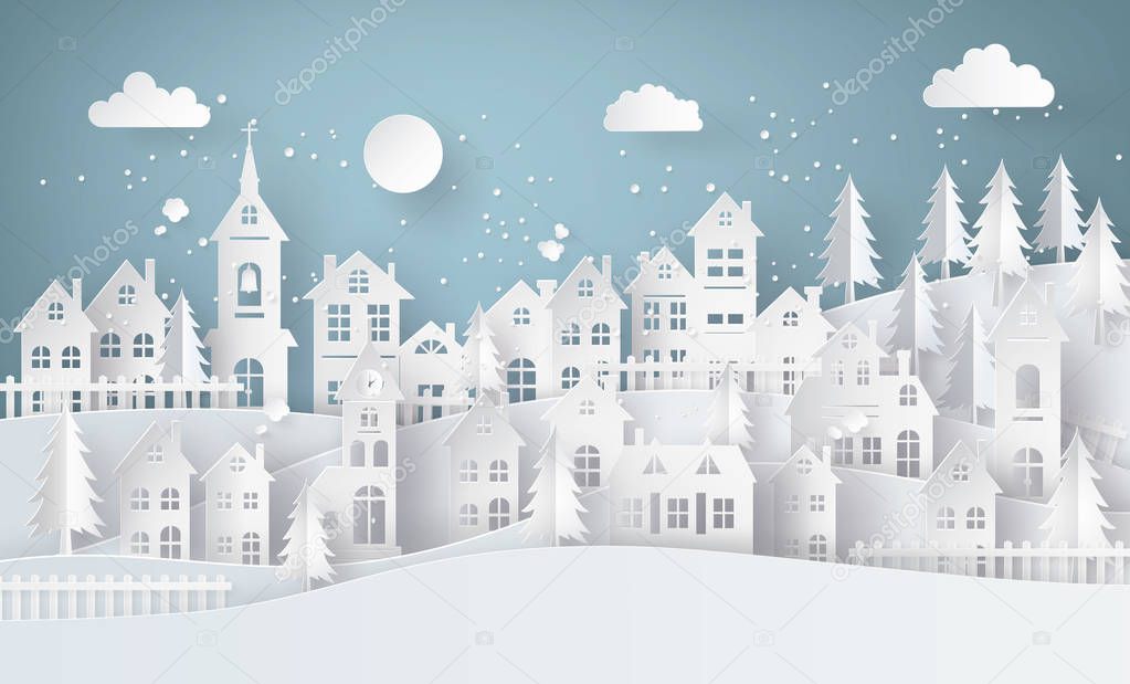 Winter Snow Urban Countryside Landscape City Village with ful lm