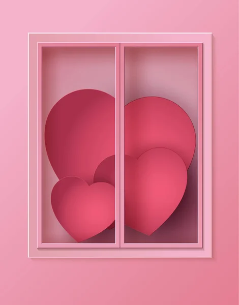 Muitos coração dentro da janela . —  Vetores de Stock