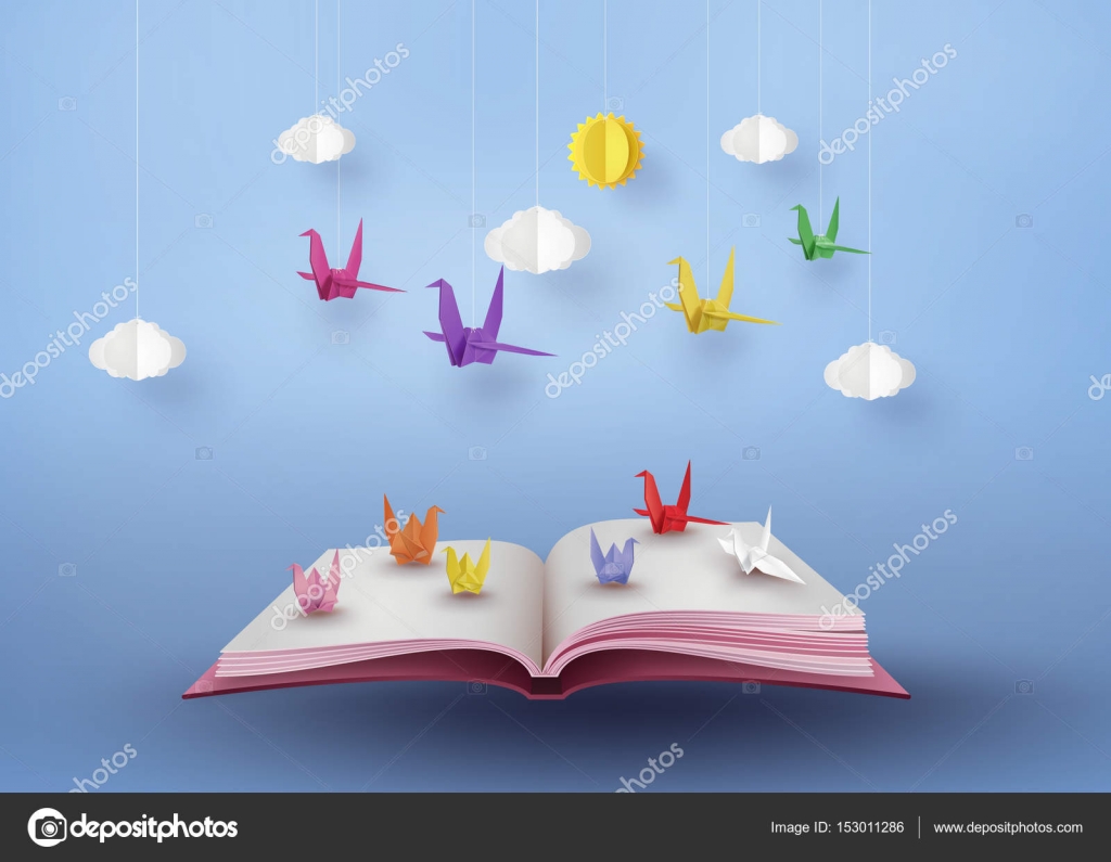 Origami Faite Oiseau De Papier Coloré Survolant à Livre