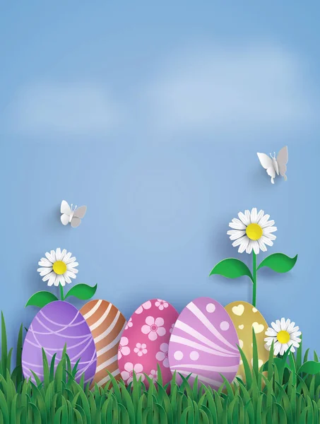 Иллюстрация пасхального дня с яйцом в траве , — стоковый вектор