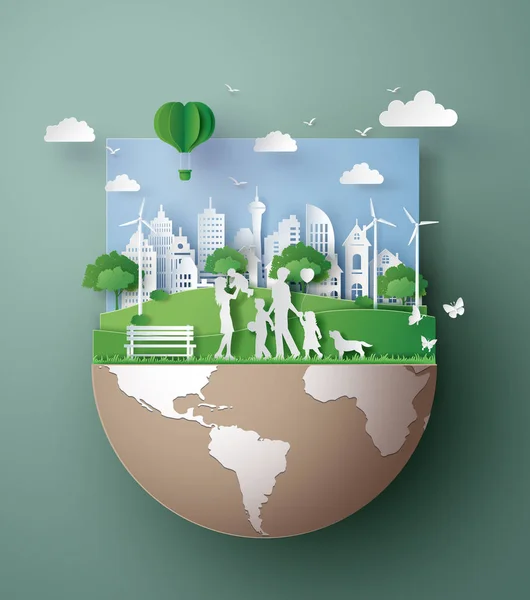 Paper art concept of eco friendly, save the earth — стоковый вектор