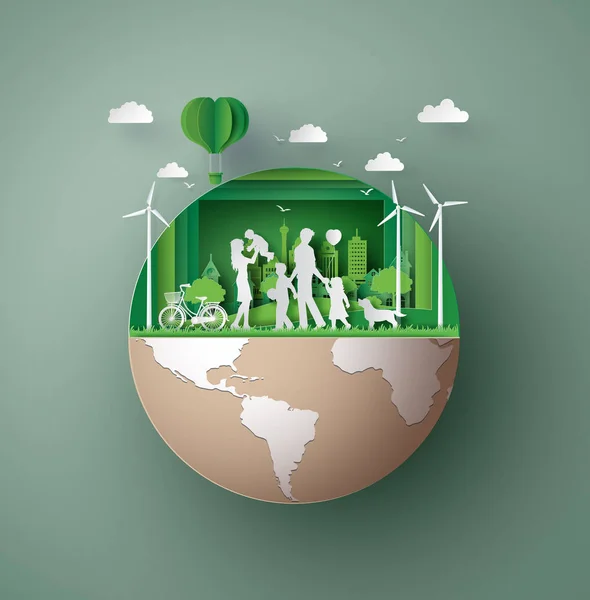 Paper art concept of eco friendly, save the earth — стоковый вектор