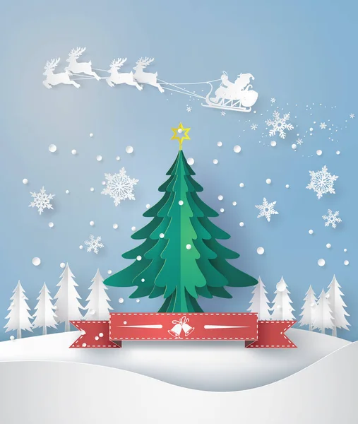 Feliz tarjeta de felicitación de Navidad con origami hecho árbol de Navidad — Vector de stock