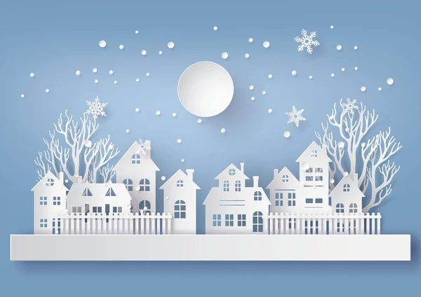 Invierno Nieve Urbano Campo Paisaje Ciudad Pueblo con ful lm — Vector de stock