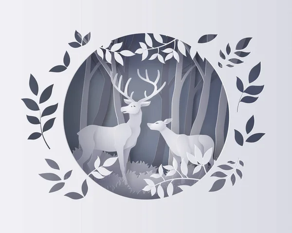 Deer in forest with snow. — Stock Vector