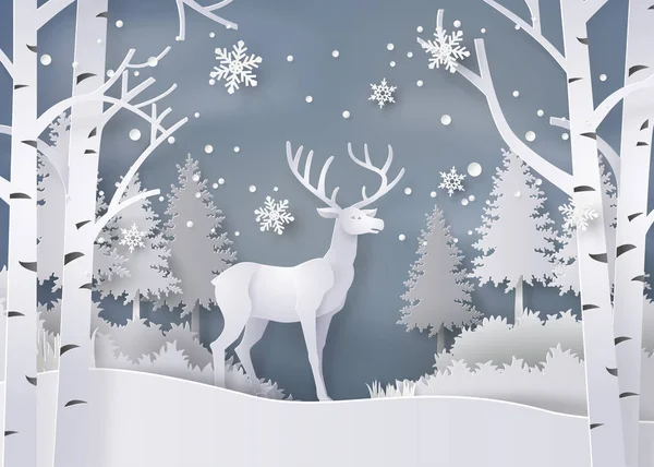 Jelen v lese se sněhem. — Stockový vektor