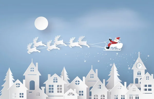 Feliz Navidad Feliz Año Nuevo Ilustración Santa Claus Cielo Llegando — Vector de stock