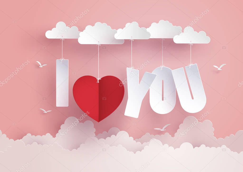 Concept of  love and Valentine day,message hang on the sky.