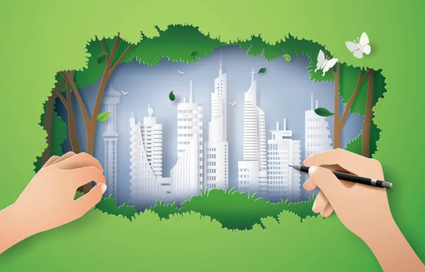 Koncepcja eco i środowiska z zielonego miasta. — Wektor stockowy