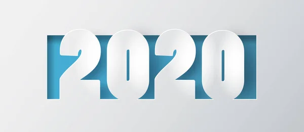 快乐的新年2020年文字设计与剪纸风格 — 图库矢量图片