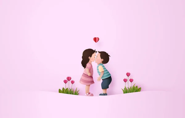 Menina bebê e bebê menino beijando — Vetor de Stock