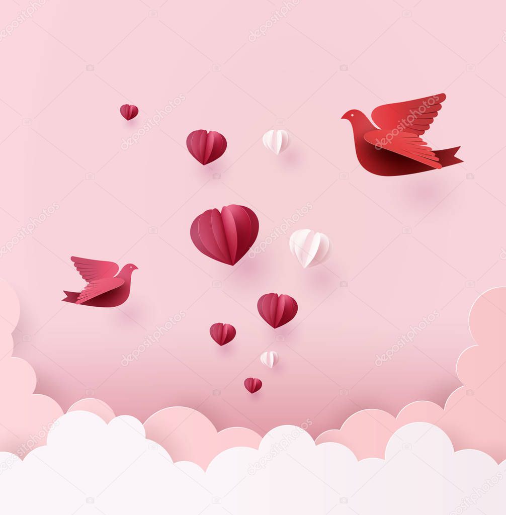 Paper art of Love and Valentine day,