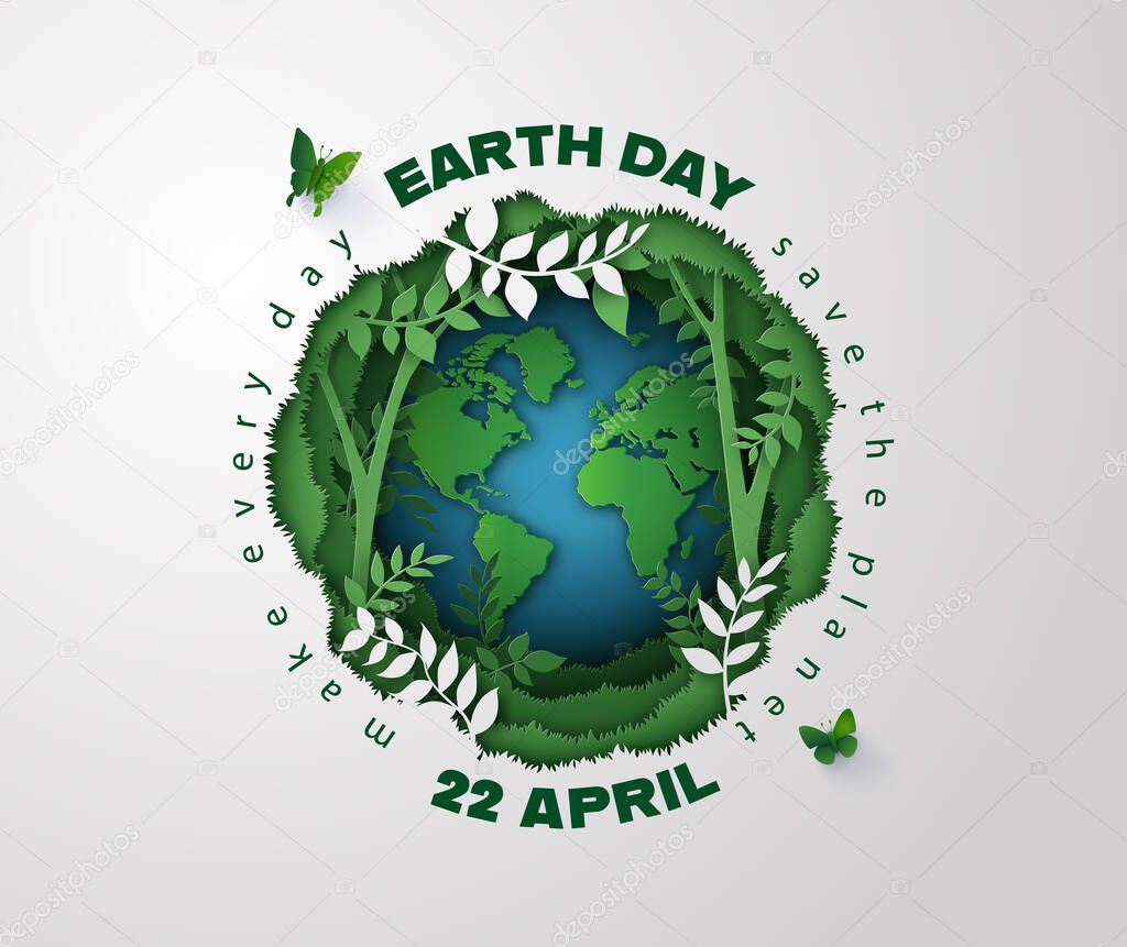 World environment and earth day concept, paper cut 3d .