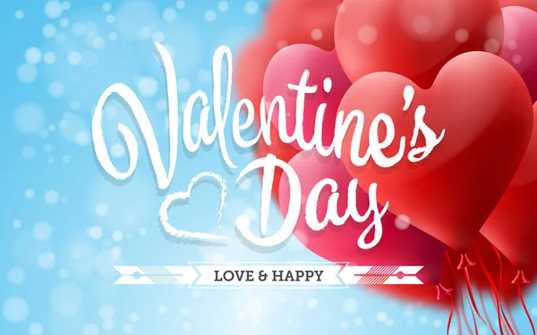Felirat kártya és a szív lufi Valentin-nap — Stock Vector