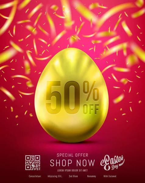 Leták vajec v zlaté barvě pro velikonoční den nápisu nebo brožura — Stockový vektor