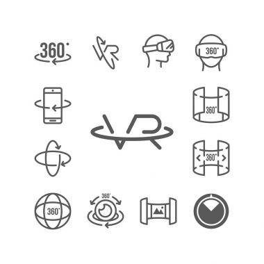 Set of  Virtual Reality Related 360 Degree Image and Video Icons clipart