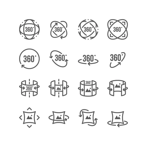 Ensemble d'icônes d'image et de vidéo liées à la réalité virtuelle à 360 degrés — Image vectorielle