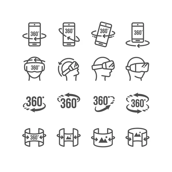 一套虚拟现实相关的 360 度的图像和视频图标 — 图库矢量图片