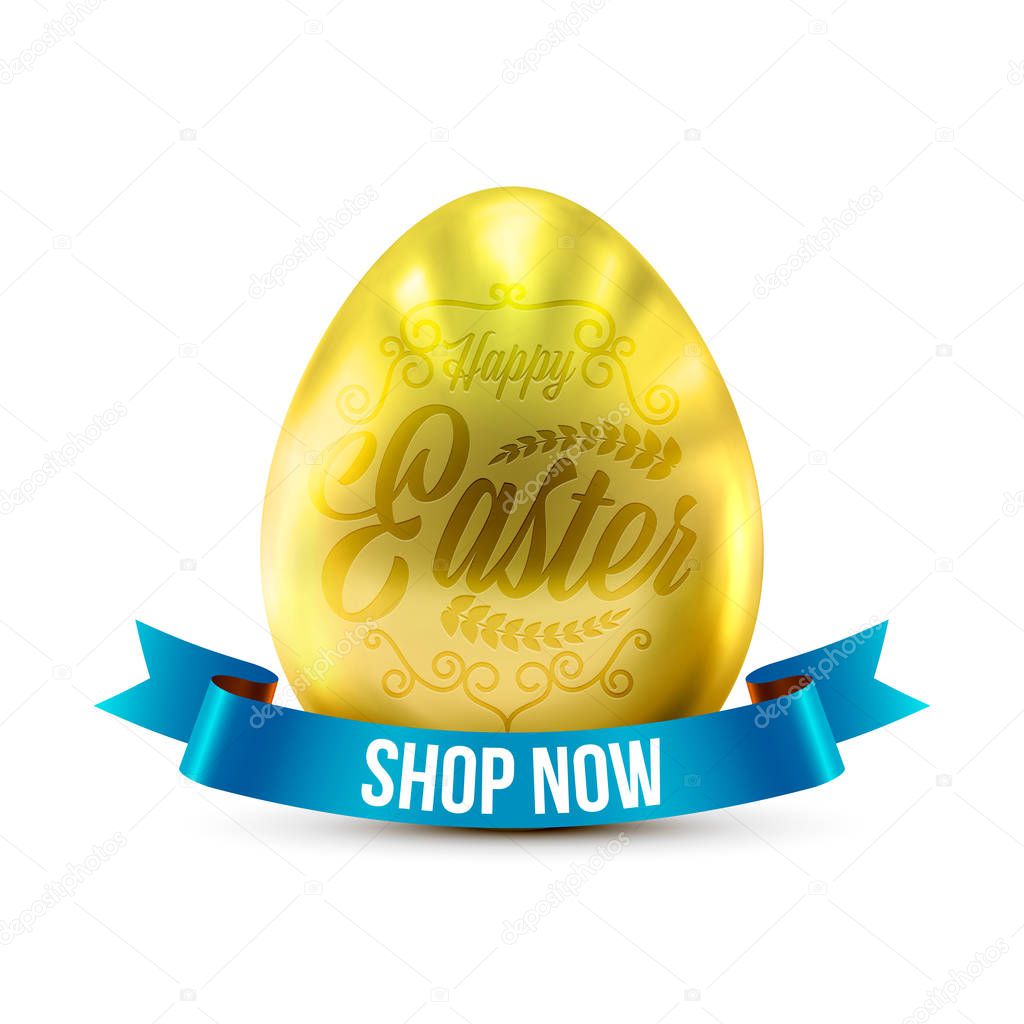 Eggs in Gold Color for Easter Day Sale with Ribbon Banner