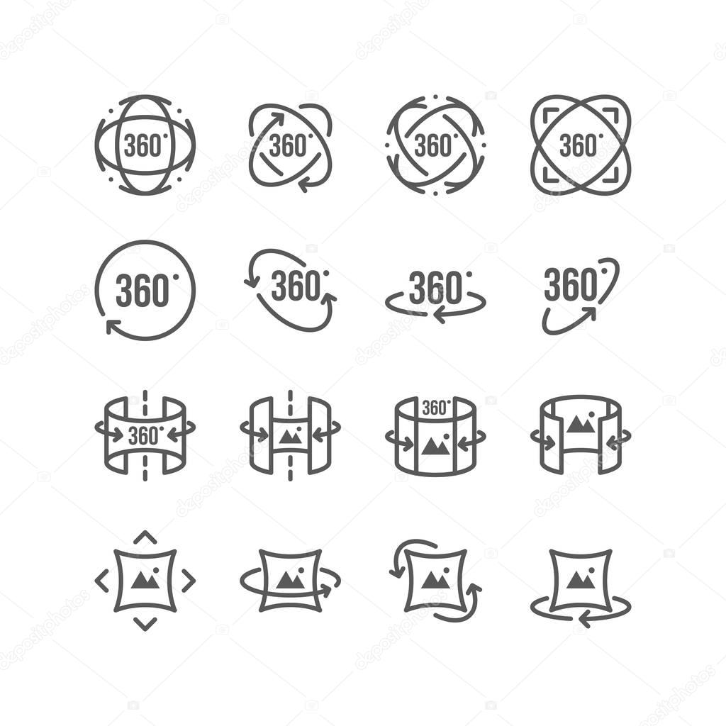 Set of  Virtual Reality Related 360 Degree Image and Video Icons