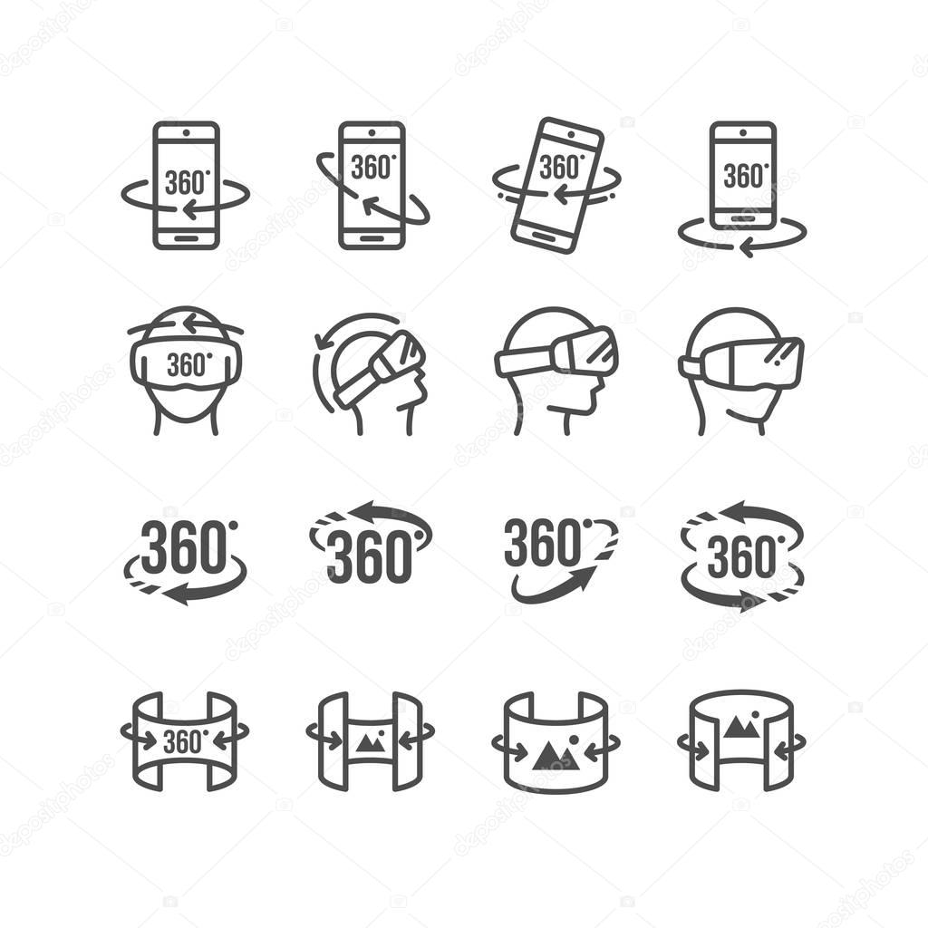 Set of  Virtual Reality Related 360 Degree Image and Video Icons