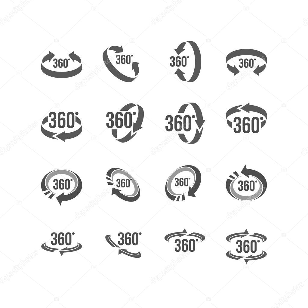 Set of  Virtual Reality Related 360 Degree or 360 views icon