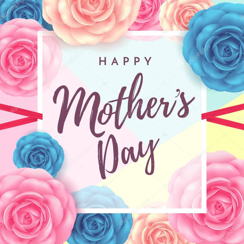 Happy mother's day layout design with lettering and flowers background