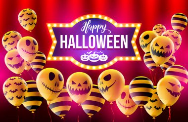 Mutlu Cadılar Bayramı kavramı Cadılar Bayramı hayalet Balloons.Scary hava ile balon ve Retro ışık Halloween.Flyer veya davetiye şablon, broşür, Poster ya da Banner.Vector gösterim amacıyla Eps10 oturum açın