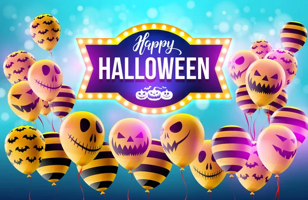 Happy Halloween koncept med Halloween Ghost Balloons.Scary luft ballonger och Retro ljus registrera för Halloween.Flyer eller inbjudan mall, broschyrer, affisch eller Banner.Vector illustration Eps10 — Stock vektor