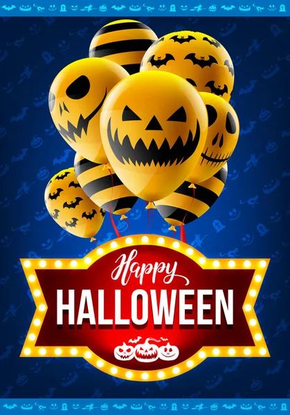 Happy Halloween koncept med Halloween Ghost Balloons.Scary luft ballonger och Retro ljus registrera för Halloween.Flyer eller inbjudan mall, broschyrer, affisch eller Banner.Vector illustration Eps10 — Stock vektor