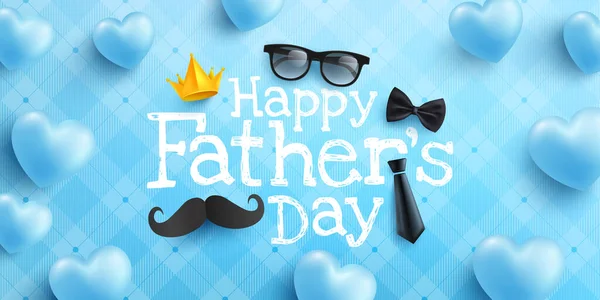 Happy Father Day Poster Banner Template Necktie Glasses Heart Blue — Διανυσματικό Αρχείο