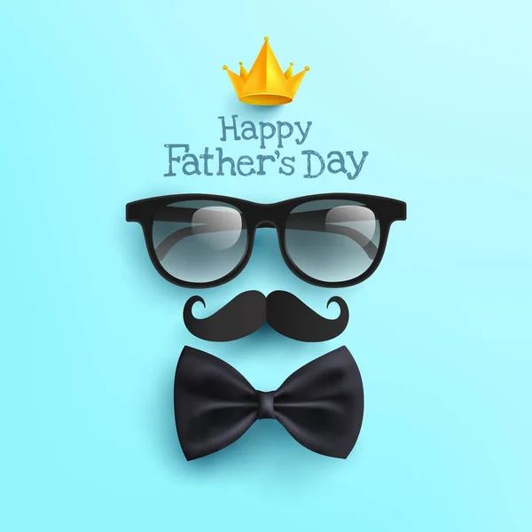 Happy Father Day Poster Glasses Mustache Paper Bow Tie Blue Vector Graphics