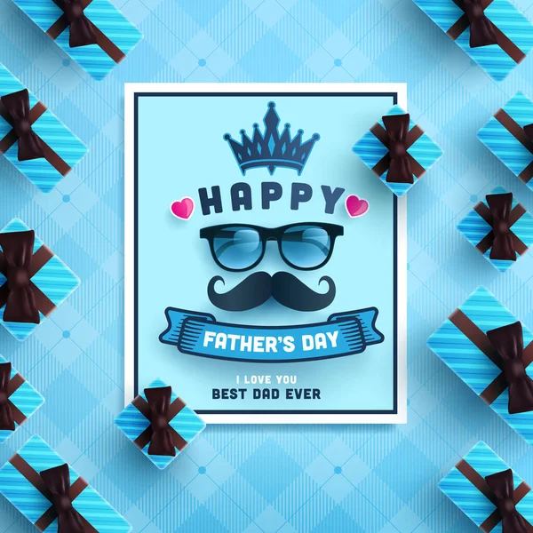 Happy Father Day Card Gift Box Blue Background Greetings Presents Stock Vector