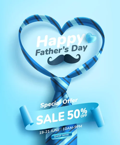 Father Day Sale Poster Banner Template Heart Shape Necktie Blue Vector Graphics