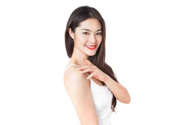 Junge Schöne Asiatische Frau Mit Smiley Gesicht Isoliert Auf Weißem — Stockfoto