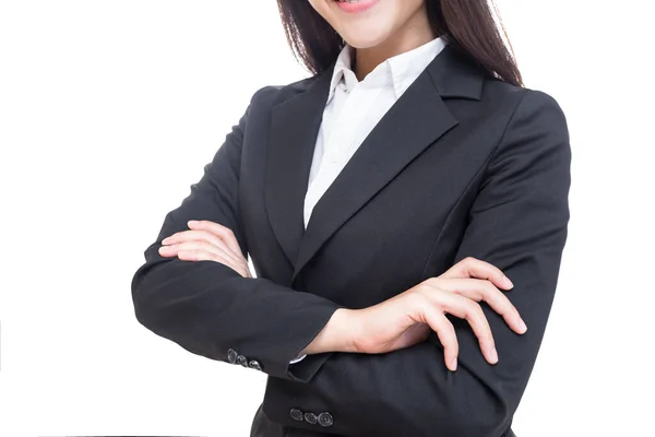 Junge Schönheit Glücklich Asiatische Geschäftsfrau Schwarzen Anzug Isoliert Auf Weißem — Stockfoto