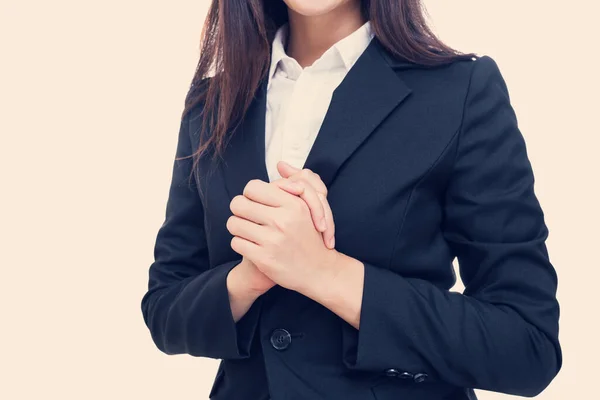 Joven Mujer Negocios Junta Mano Para Rezar — Foto de Stock