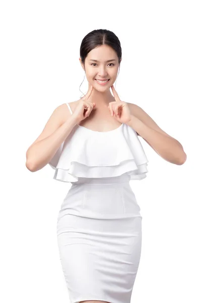 Молодая Счастливая Красота Азиатская Женщина Белым Платьем Изолированы Хорошая Концепция — стоковое фото