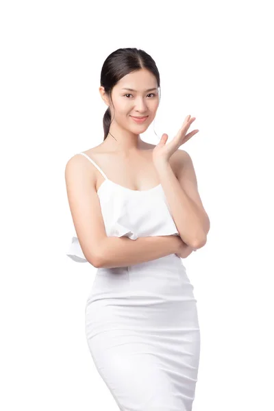 Молодая Счастливая Красота Азиатская Женщина Белым Платьем Изолированы Хорошая Концепция — стоковое фото